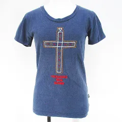 マナスタッシュ Manastash 半袖 Tシャツ カットソー 38 青系 ブルー 刺繍 プリント USA製