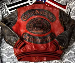 ⭐️稀少なヴィンテージモデルの逸品❗️⭐️【稀少本革立体赤金糸刺繍のレア・モデル！】見事なダメージ加工　ハーレーダビッドソン　厚く軽い高品質羊革製・純正本革製ジャケット⭐️限定版レアモデル！⭐️Harley-Davidson正規品純正ゴートスキン本革製⭐️