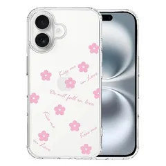 iPhone16 ケース クリア フラワー ライトピンク スマホケース 側面ソフト 背面ハード ハイブリッド 