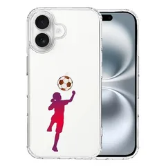 iPhone16 ケース クリア サッカー ヘディング 女子 スマホケース 側面ソフト 背面ハード ハイブリッド