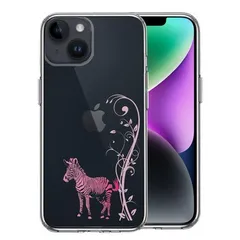 iPhone14 ケース クリア フローラル ゼブラ ピンク スマホケース 側面ソフト 背面ハード ハイブリッド 