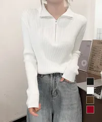 ニットトップス ハーフジップ 春秋冬