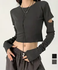 長袖Tシャツ 袖カットアウト カットソー