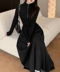 ハーフジップロングワンピース 黒