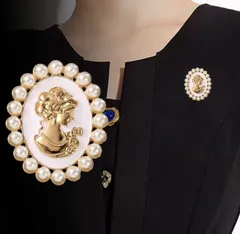 ブローチ アクセサリー 結婚式 ヴィンテージ ゴールド カメオ パーティー フェイクパール 卒業式