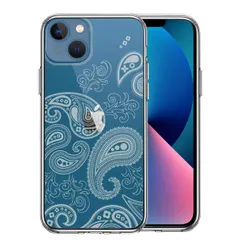 iPhone13 ケース クリアペイズリー 柄 ライトイエロー スマホケース 側面ソフト 背面ハード ハイブリッド