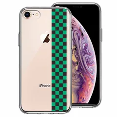 iPhone8 iPhone7 ケース クリア 和柄 帯 市松 常盤緑 黒 スマホケース 側面ソフト 背面ハード ハイブリッド