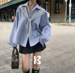 エイブリー ブルー ストライプ シャツ ノーブランド 服 長袖Tシャツ