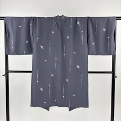 羽織 身丈109.5cm 裄丈71cm L 草花 幾何学 灰色 正絹 逸品 【中古】