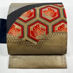 【美品】 名古屋帯 優品 蝶 亀甲 唐織 箔 金色 正絹 【中古】