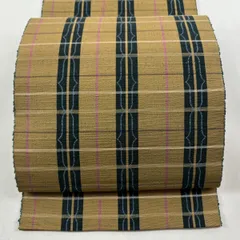 名古屋帯 優品 八寸名古屋帯 トンネル仕立て 縞 幾何学 薄黄土色 正絹 【中古】