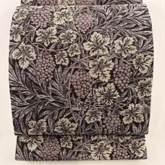 【美品】 袋帯 名品 落款 葡萄 茶紫 六通 正絹 【中古】