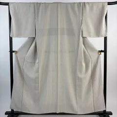 【美品】 お召 身丈156.5cm 裄丈68cm L 袷 縞 灰茶 正絹 秀品 【中古】