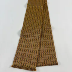 【美品】半幅帯 名品 縞 幾何学模様 黄土色 正絹 【中古】