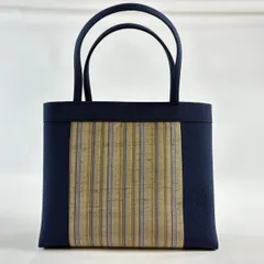【美品】 和装バッグ 優品 カジュアル 縞 紺色 和装小物  【中古】