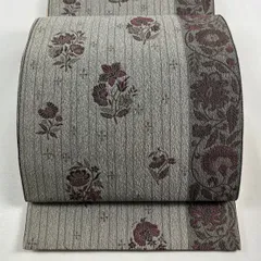 【美品】 袋帯 秀品 花唐草 草花 金通し 灰緑 六通 正絹 【中古】