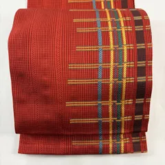 【美品】 名古屋帯 秀品 松葉仕立て トンネル仕立て 縞 朱色 正絹 【中古】