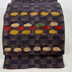 名古屋帯 秀品 幾何学模様 紫 正絹 【中古】