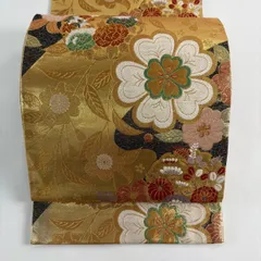 【美品】 袋帯 秀品 振袖向き 桜 金糸 箔 金色 六通 正絹 【中古】