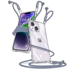 muciyazi iPhone 14 Plus ケース クリア ショルダー アイフォン14plus スマホケース iPhone14plus カバー 肩掛け 斜めかけ 縄掛けケース 透明 薄型 軽量 TPU 携帯ケース 紐付き 斜めがけ 織りストラップ付き 長さ