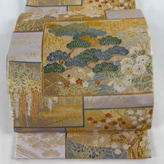 【美品】 袋帯 秀品 松竹梅 桜 金糸 箔 灰紫 六通 正絹 【中古】
