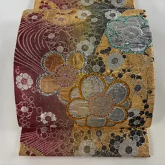 袋帯 秀品 枝梅 箔 唐織 金色 六通 正絹 【中古】