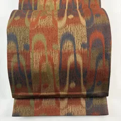 袋帯 秀品 幾何学模様 金通し 赤茶 全通 正絹 【中古】
