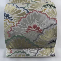 袋帯 秀品 若松文 金銀糸 箔 灰色 六通 正絹 【中古】