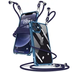 iPhone 12 ケース クリア ショルダー iPhone12 スマホケース アイフォン12 カバー 肩掛け 斜めかけ 縄掛けケース 透明 薄型 軽量 TPU 携帯ケース 紐付き 斜めがけ 織りストラップ付き 長さ調整可能 取り外し可能 落下防止 紛失防止 