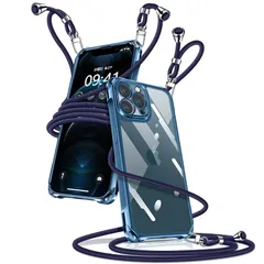 iPhone 12 Pro ケース クリア ショルダー iPhone12Pro スマホケース アイフォン12Pro カバー 肩掛け 斜めかけ 縄掛けケース 透明 薄型 軽量 TPU 携帯ケース 紐付き 斜めがけ 織りストラップ付き 長さ調整可能 取り外し可能 