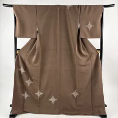 付下げ 身丈173.5cm 裄丈68cm L 袷 華文 幾何学 相良刺繍 茶色 正絹 秀品 一つ紋 【中古】