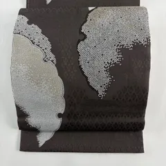 袋帯 名品 雪輪 疋田柄 金糸 灰紫 六通 正絹 【中古】
