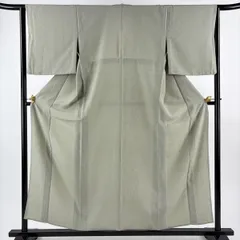 【美品】 小紋 身丈156cm 裄丈63cm S 単衣 縦縞 灰緑 正絹 名品 【中古】