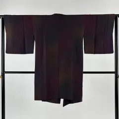 【美品】 道行 身丈98cm 裄丈64.5cm M 和装コート 角衿 ぼかし柄 濃紫 正絹 名品 【中古】