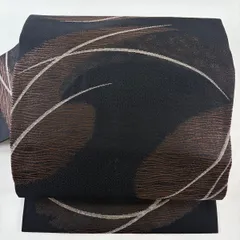 名古屋帯 逸品 二つ巴 幾何学 箔 黒 正絹 【中古】