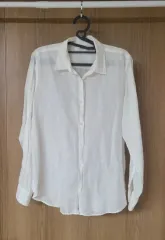 ユニクロ 白 リネン 長袖 シャツ ユニセックス L