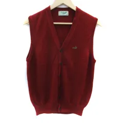 クロコダイル CROCODILE ニットベスト Vネック ロゴ刺繍 M 赤 レッド /SM9