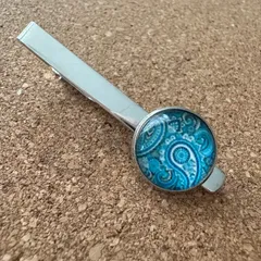 t254　アクア・ペイズリー　タイピン　ネクタイピン