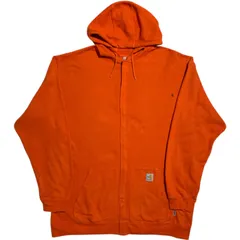 カーハート オレンジ 蛍光色 ロゴ 2XL オーバーサイズ 橙色 パーカー フーディ フルジップ ビックシルエットメンズ 古着 長袖