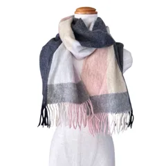 FURLA フルラ カシミヤ100 チェック柄 マフラー ストール ピンク系 フリンジ付き