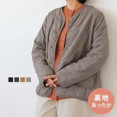 裏フリース キルティングジャケット レディース 中綿 暖かい ブルゾン 軽い 軽量 ノーカラー ジャケット 冬 防寒 アウター キルト ジャンパー 長袖 送料無料 キャメル Lサイズ