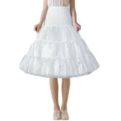 [SALUDABLE] パニエ ペチコート ロング 50-60cm 長さ調節可 3層 ボリューム 白 黒 (ホワイト)