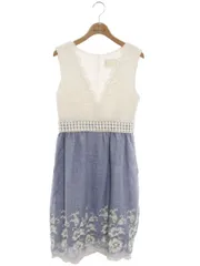 チェスティ 5S558 ワンピース 1 ホワイト/ブルー 切替 デニム調 刺繍 Vネック ITELYN45BDO4