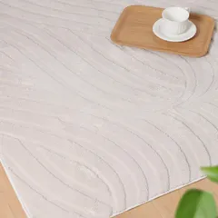 洗える！ジャカード織りラグ 北欧風カーペット 軽量タイプ ラグマット オールシーズン対応 柔らかい ラグカーペット ズレにくい ミドルサイズ【130×190cm約1.5畳・ウェーブ柄／アイボリー】