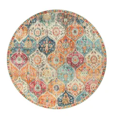 HARUMAKI 円形 ラグカーペット 円形ラグ カーペット レトロ 北欧 マンダラ柄 幾何学模様 直径80cm/120cm/140cm/160cm 柔らかい 吸水 速乾 滑り止め付き インテリアマット リビング/寝室/玄関/バスルーム用 オールシーズン (オ