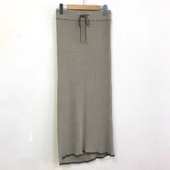 美品 SHENERY マルチボーダーニットタイトロングスカート リブニット ウエストゴム レーヨンナイロン ベージュ×カーキ ※ペチコート欠品