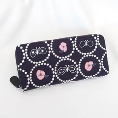 【受注製作】刺繍７つ・タンバリン ネイビー×ホワイト 本革長財布 ミナペルホネン