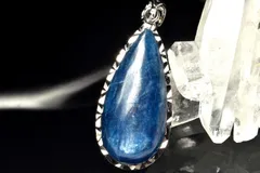 【１点物】シルバー925◇繊維結晶 カイヤナイト　31x14mm　ドロップ ペンダントトップ パワーストーン 天然石 _PC7559