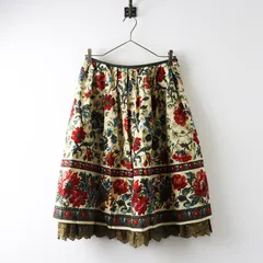 Lois CRAYON ロイスクレヨン フォークロア調 フレア スカート M ライトベージュ┃ボトムス 裾スカラップレース【2400014696271】