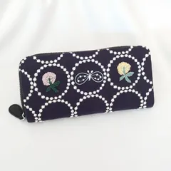 【受注製作】刺繍３つ・タンバリン ネイビー×ホワイト 本革長財布 ミナペルホネン